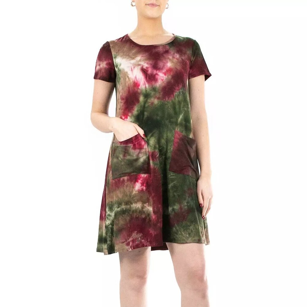 NEW Nina Leonard Multi Color Tie Dye T-Shirt Mini Dress w/Pockets L Orig$60